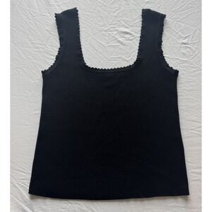 Vero Moda Black Ribbed Scalloped Edge Square Neck Tank Top XL Stretch Layer